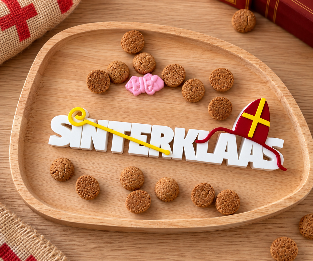 3d geprinte tekst ‘Sinterklaas’ met mijter